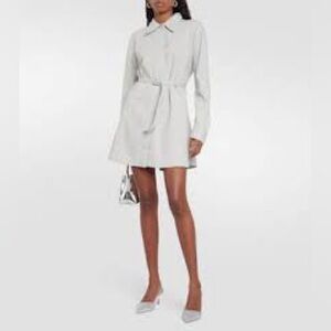 Norma Kamali White Mini Shirt Dress with Tie Waist